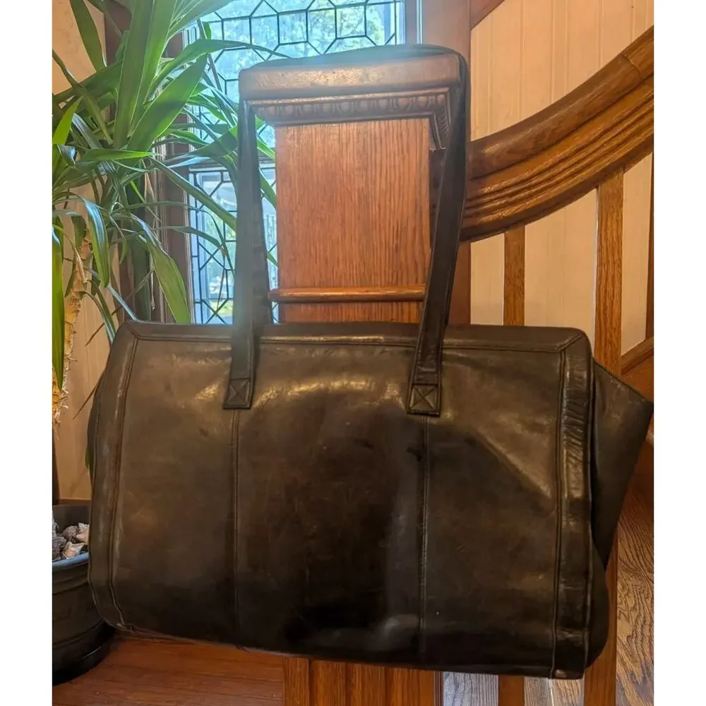 Vintage Boulder Ridge Soft Leather Laptop Messenger Bag Soft Black Leather